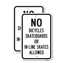 (2 Pack) No Bicycles Skateboards Or In-line Skates Allowe | 18" X 24" Heavy-Gauge Aluminum Sign | Rust Free Aluminum, Weather Resistant, Waterproof, Fade Resistant, 2 Pre-drilled Holes