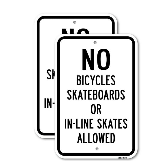 (2 Pack) No Bicycles Skateboards Or In-line Skates Allowe | 18" X 24" Heavy-Gauge Aluminum Sign | Rust Free Aluminum, Weather Resistant, Waterproof, Fade Resistant, 2 Pre-drilled Holes