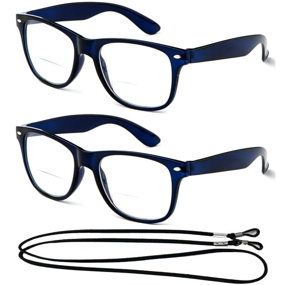 2 Pack Bifocal Oversize Large Vintage Style Comfortable Stylish Simple Reading Glasses With Lanyard