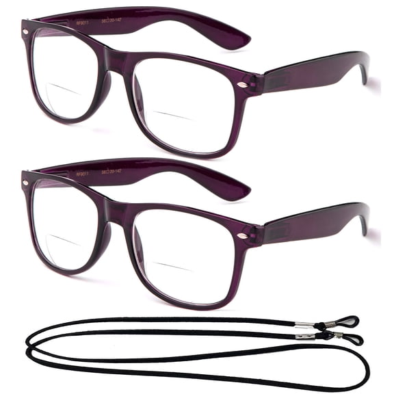 2 Pack Bifocal Oversize Large Vintage Style Comfortable Stylish Simple Reading Glasses With Lanyard