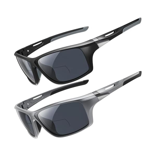 2 Pack Bifocal Reading Sunglasses Men Wrap Around Sports Sun Readers Outdoor Clear Top Soft Nose Pads PC Frame UV400