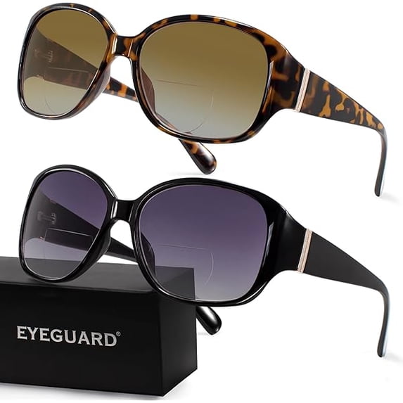 2 Pack Bifocal Reading Sunglasses for Women Oversized Sun Readers UV400 Protection Outdoor Reading Glasses