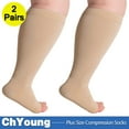 thumbnail image 1 of (2 Pack) Big and Tall Compression Socks for Women and Men 20-30mmHg Open Toe Wide Calf - Plus Size Compression Support Hose Wide Calf for Swelling Pain Recovery Nursing Beige, 2X-Large,ChYoung, 1 of 12