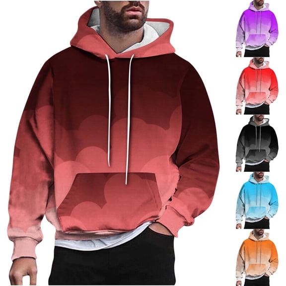 2 Pack Big & Tall Hoodies for Men with Front Pocket Pullover Sweatshirts Plus Size M-4X Fleece Lined Long Sleeve Gradient Printed Thermal Warm Hoodie Tops