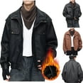 thumbnail image 1 of 2 Pack Big & Tall PU-Leather Jackets for Men Fleece Lined Plus Size M-4X Coats Mens Trendy Solid Long Sleeve Button Zip Up Collared Warm Motorcycle Jacket, 1 of 1