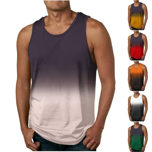 2 Pack Big and Tall S-6X Tank Tops for Men Plus Size Sleeveless Crewneck Muscle Shirts Mens Pullover Gradient Printed Athletic Workout Vest Tanks