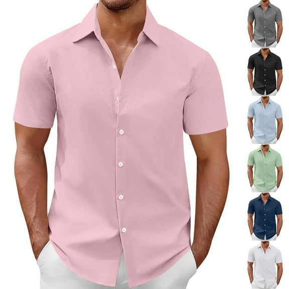 2 Pack Big and Tall Shirts for Men S-5X Plus Size Short Sleeve Button-Down Tshirts Shirt Mens Casual Solid Lightweight Collared Beach Tees Tops