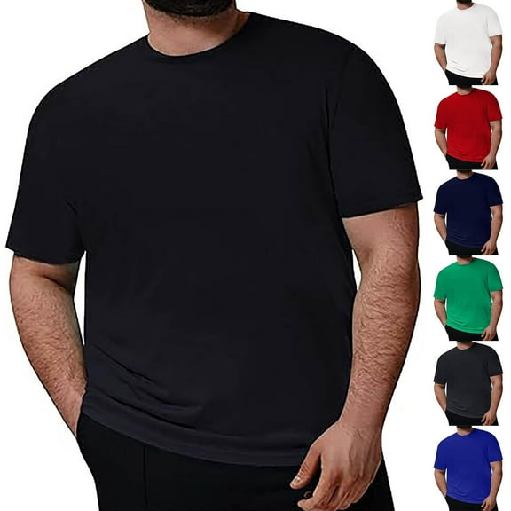 2 Pack Big & Tall T Shirts for Men Plus Size 2X-5X Short Sleeve Crewneck Tshirts Shirt Mens Casual Solid Color Pullover Breathable Going-Out Tees Tops