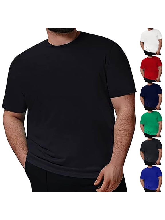 2 Pack Big & Tall T Shirts for Men Plus Size 2X-5X Short Sleeve Crewneck Tshirts Shirt Mens Casual Solid Color Pullover Breathable Going-Out Tees Tops