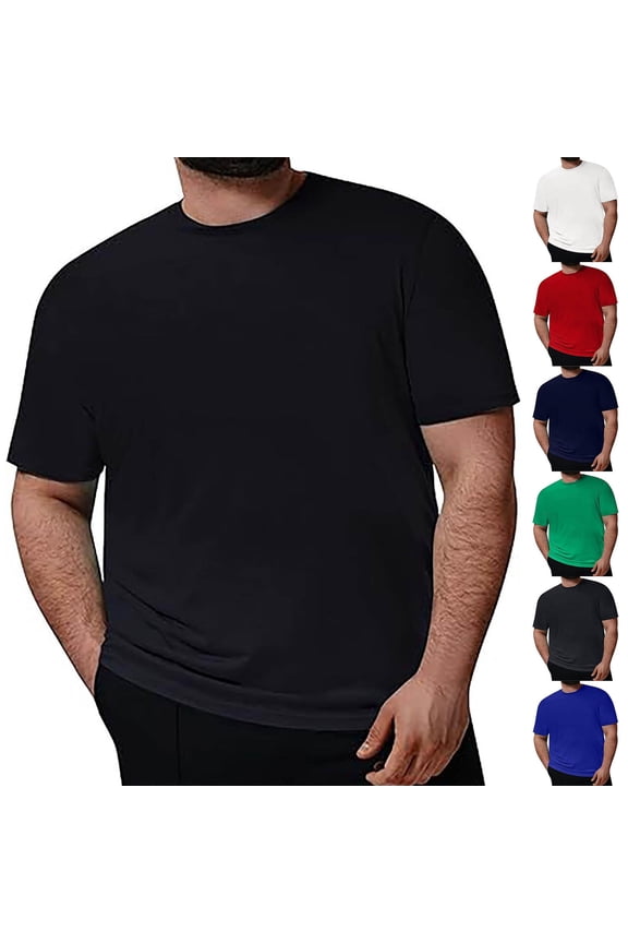 2 Pack Big & Tall T Shirts for Men Plus Size 2X-5X Short Sleeve Crewneck Tshirts Shirt Mens Casual Solid Color Pullover Breathable Going-Out Tees Tops