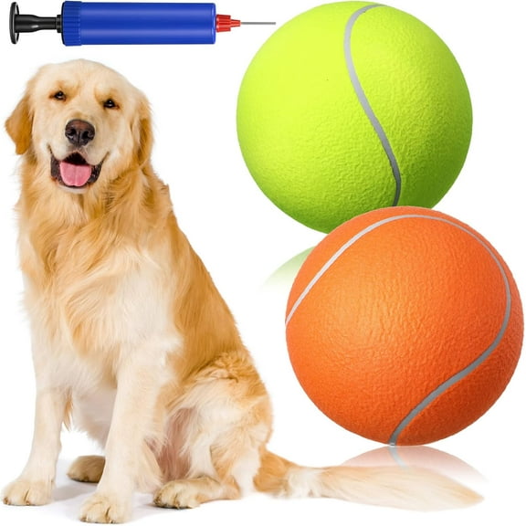 2 Pack Big Tennis Ball for Dogs 9.5 Inch Inflatable Giant Tennis Balls Large Tennis Ball Jumbo Dog Ball Oversized Tennis Balls for Dogs Fun Dog Toy Ball for Play