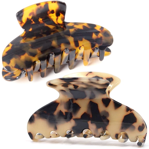 2 Pack Big Tortoise Shell Hair Claw Clips For Thick Hair - Stylish Jaw Clips