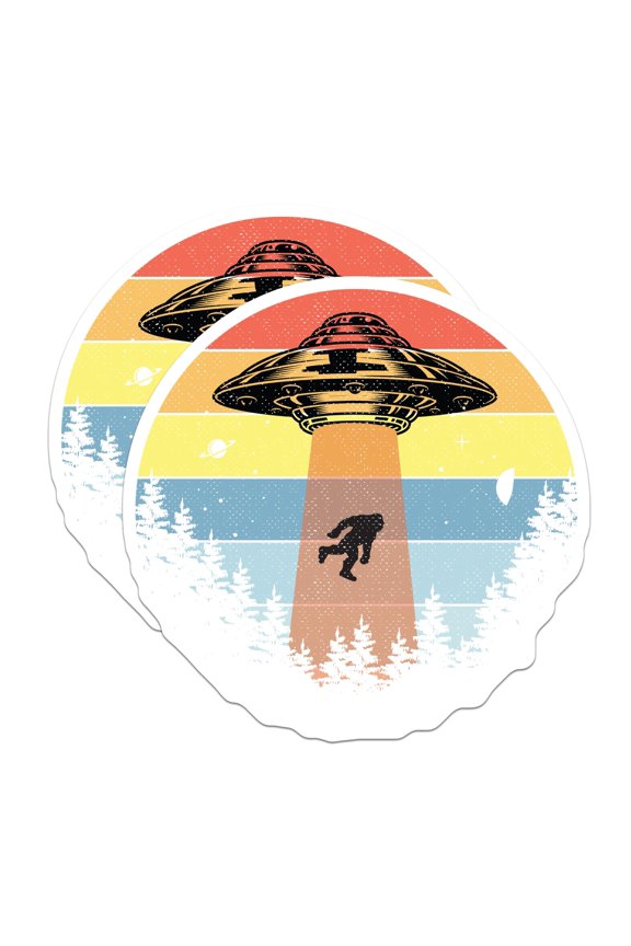 (2 Pack) Bigfoot Abduction Magnets - Humorous UFO Sasquatch Decor - Retro Alien Encounter Fridge Magnets Artwork - 5 Inches On Longest Side - Thick Durable Magnet - Made in USA - MAG20218