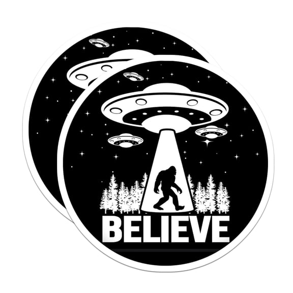 (2 Pack) Bigfoot Abduction Stickers - UFO Alien Cryptid - Sasquatch Believer Decal - 5" On Longest Side - Sticks to Smooth Flat Surfaces - Made in USA - BMCS25753