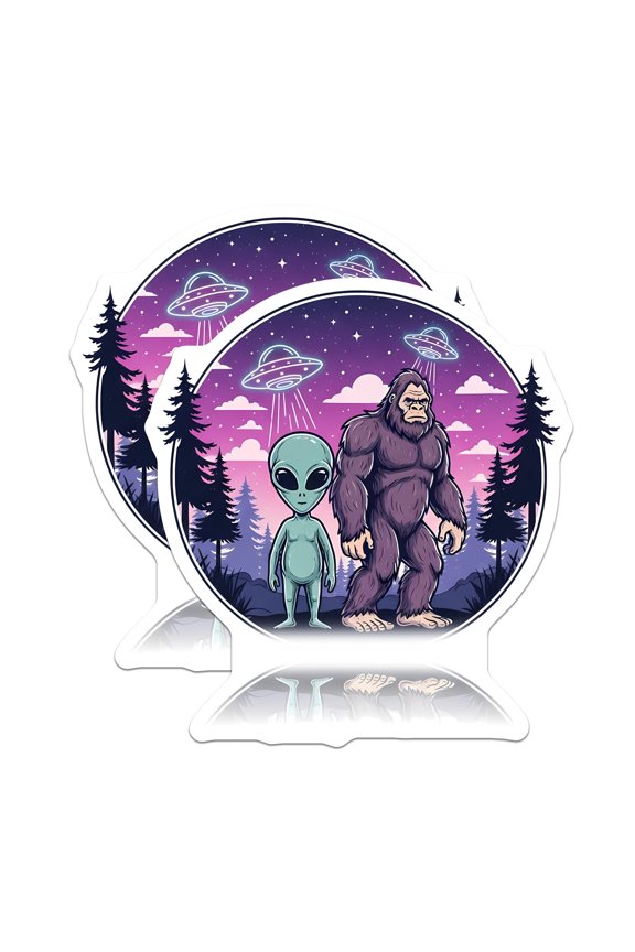 (2 Pack) Bigfoot Alien Magnets - Sasquatch UFO Sci-Fi Decor - Extraterrestrial Forest Night Sky Cryptid Enthusiast - 5 Inches On Longest Side - Thick Durable Magnet - Made in USA - MAG20514