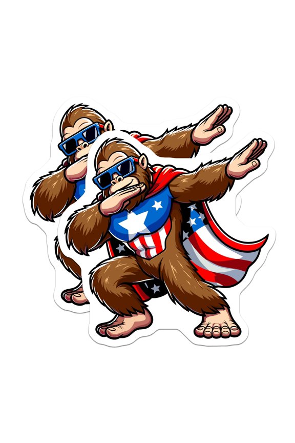 (2 Pack) Bigfoot Dabbing Magnets - Patriotic Sasquatch Superhero - Funny American Flag Fridge Locker Decor - 5 Inches On Longest Side - Thick Durable Magnet - Made in USA - MAG20502