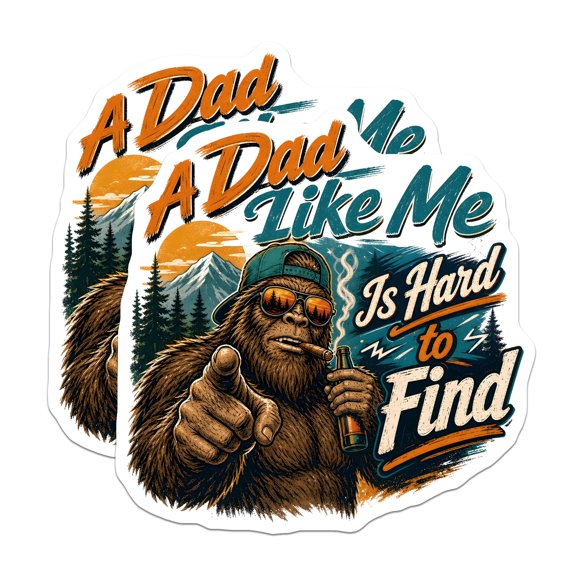 (2 Pack) Bigfoot Dad Magnets - Sasquatch Fathers Day Hard To Find - Funny Retro Outdoors Papa Fridge Magnet - 5 Inches On Longest Side - Thick Durable Magnet - Made in USA