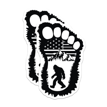 (2 Pack) Bigfoot Footprint Magnets - Sasquatch American Flag Mountains - Outdoor Adventure Decor - 5 Inches On Longest Side - Thick Durable Magnet - Made in USA - MAG22311
