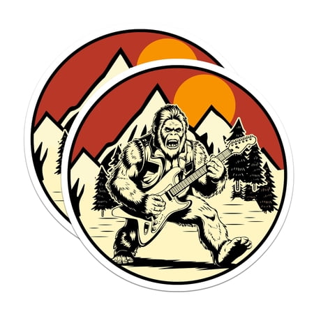 (2 Pack) Bigfoot Rocker Magnets - Sasquatch Electric Guitar Player - Mountain Cryptid Mythical Creature Retro Decor - 5 Inches On Longest Side - Thick Durable Magnet - Made in USA - MAG23023