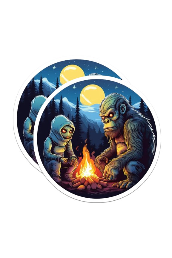 (2 Pack) Bigfoot Sasquatch Magnets - Alien Creature Campfire Night - Mysterious Forest Cryptid Decor - 5 Inches On Longest Side - Thick Durable Magnet - Made in USA - MAG22665