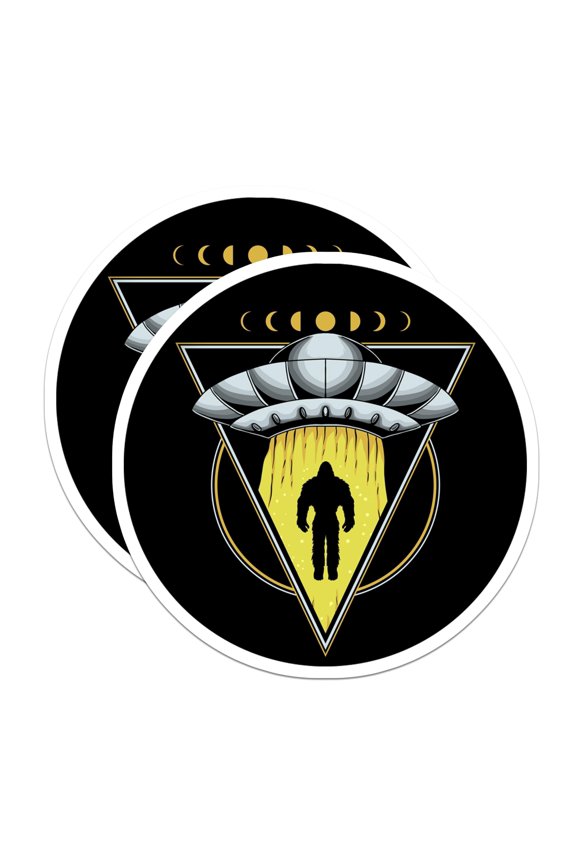 (2 Pack) Bigfoot UFO Abduction Magnets - Sasquatch Encounter - Alien Flying Saucer Art - 5 Inches On Longest Side - Thick Durable Magnet - Made in USA - MAG23939