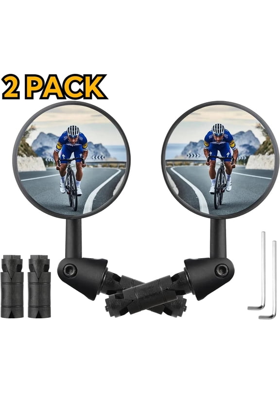 2 Pack Bike Mirrors, Adjustable Rotatable Rear View Glass Convex Mirrors, Handlebar End Rear View Mirrors for Mountain Road Bike Bicycle