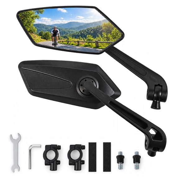 2 Pack Bike Mirrors for Handlebars, 360° Adjustable Safety Bicycle Rearview Mirrors, Scratch Resistant Glass Lens, Bicycle Universal Fit Accessories