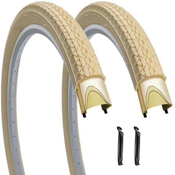 26"x2.125" Cruiser Beach Bike Tires Cream Color 26"x1.75"/2.125" Replacement Folding Bicycle Tyres for City Commuter Urban Pavement