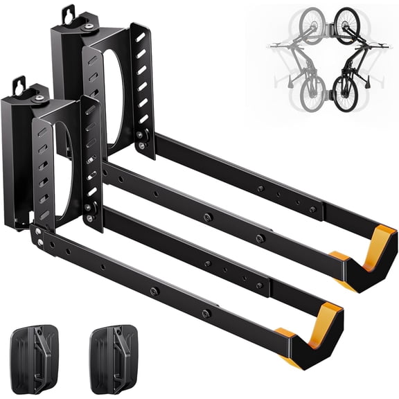2 Pack Bike Wall Mount, Swivel Vertical No-Lift Bicycle Rack for Garage & Apartment Storage, 4 Sizes Adjustable Bike Wall Hanger Holds 77lbs, eBike MTB Road Bike Space-Saving Organizer
