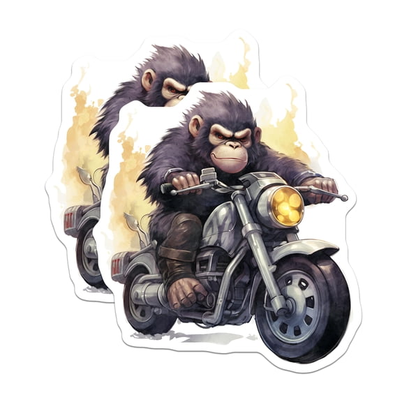 (2 Pack) Biker Monkey Magnets - Motorcycle Riding Ape Art - Novelty Fridge Decorations - 5" On Longest Side - Premium Magnet - for Cars, Refrigerators, Toolboxes, Lockers - Made in USA - MAG16948