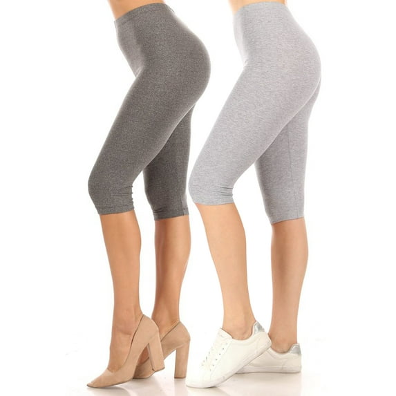 Women's High Waist Casual Solid Slim Running Yoga Capri Leggings Pants S-3XL (Pack of 2)