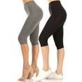 thumbnail image 1 of Women's High Waist Casual Solid Slim Running Yoga Capri Leggings Pants S-3XL (Pack of 2), 1 of 5