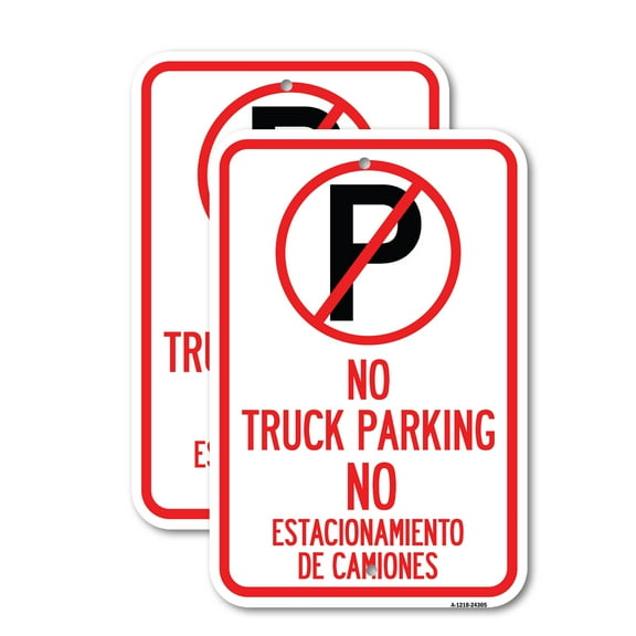 (2 Pack) Bilingual No Parking Sign No Truck Parking, No Estacionamiento De Camiones (With No Parking Symbol) | 12" X 18" Heavy-Gauge Aluminum Sign | Rust Free Aluminum, Weather