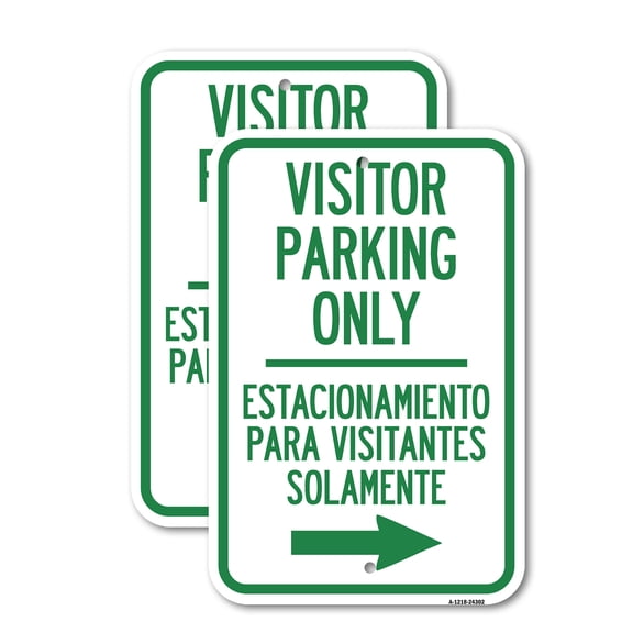 (2 Pack) Bilingual Reserved Parking Sign Visitor Parking Only - Estacionamiento Para Visitantes Solamente (With Right Arrow) | 12" X 18" Heavy-Gauge Aluminum Sign | Rust Free Aluminum