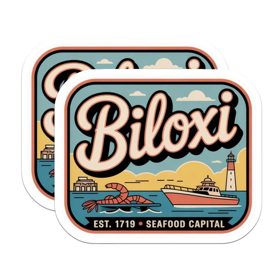 (2 Pack) Biloxi Seafood Capital Magnets - Mississippi Lighthouse Decor - Retro Travel Souvenir - 5 Inches On Longest Side - Thick Durable Magnet - Made in USA - MAG19262