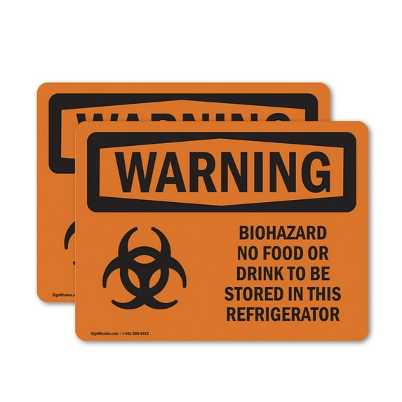 (2 Pack) Biohazard No Food Or Drink OSHA Warning Sign 14 Inch X 10 Inch Vinyl Label Decal Sticker Weather Resistant, UV Protected for Workplace, Business, and Construction Site, Made in