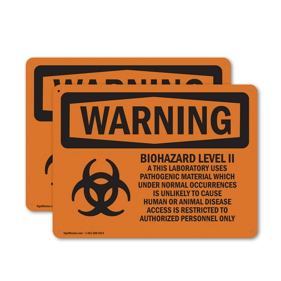 (2 Pack) Biohazard Level II This Laboratory With Symbol OSHA Warning Sign