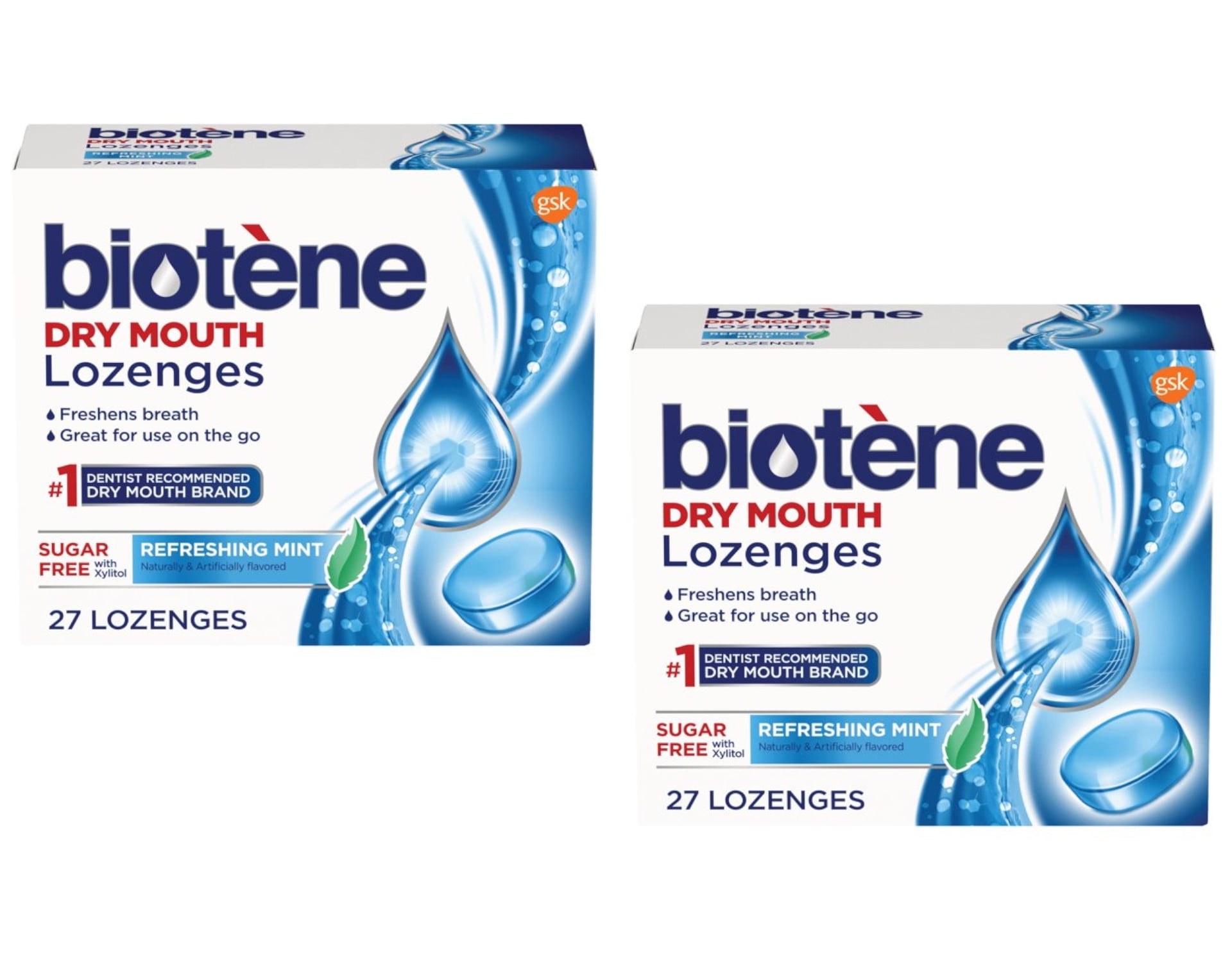 BIOTNE 2 Pack Biotene Dry Mouth Lozenges for Fresh Breath, Refreshing Mint, 27 ct each
