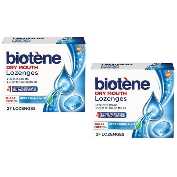 2 Pack Biotene Dry Mouth Lozenges for Fresh Breath, Refreshing Mint, 27 ct each