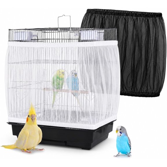 2 Pack Bird Cage Seed Catcher - Adjustable Bird Cage Skirt Cover with Breathable Mesh Netting, Universal Seed Catcher Net Cover Fit for Parrot Cage, Parakeet Cage, Large and Small Bird Cages