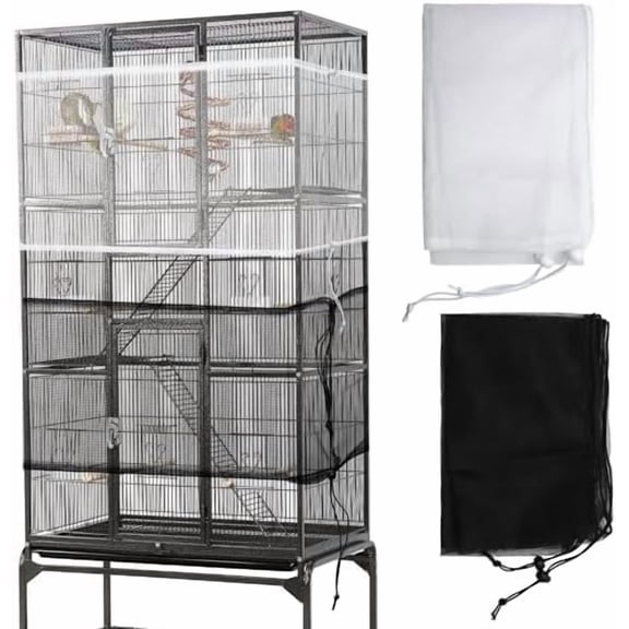 2 Pack Bird Cage Seed Catcher Guard, Bird Cage Cover,Heavy Duty Adjustable Nylon Mesh Netting Seed Catche for Parrot Parakeet Macaw African(XL-118*14.9)