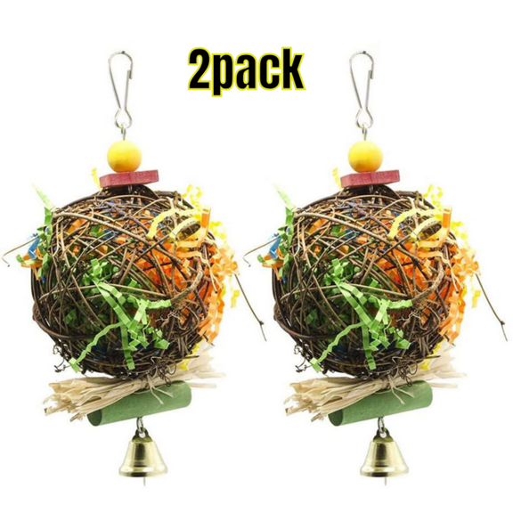 2 Pack Bird Chewing Toys Foraging Shredder Parrot Cage Shredder Hanging Toy for Cockatiel Conure African Grey