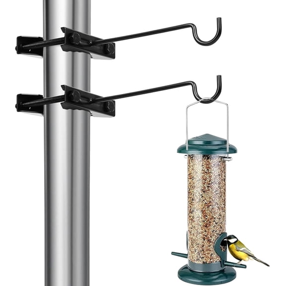 2 Pack Bird Feeder Hanger Hook, Metal Clamp-On Deck Hook for Railing Pole, Outdoor Hanging Bracket Plant, Camping Lantern Rack, Windproof Tree Branch Hooks Wild House Holder