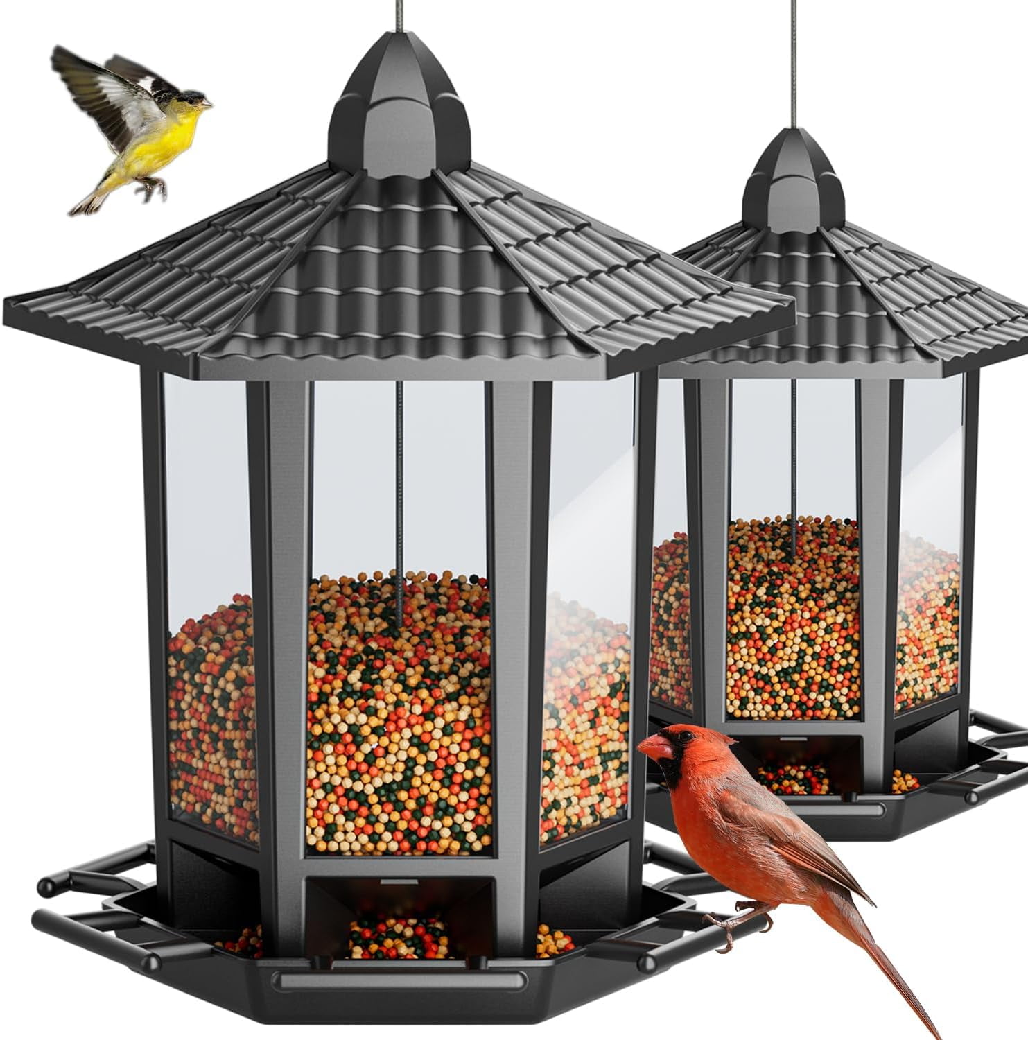 2 Pack Bird Feeders for Outdoor Hanging, Retro Pagoda Design Fun ...