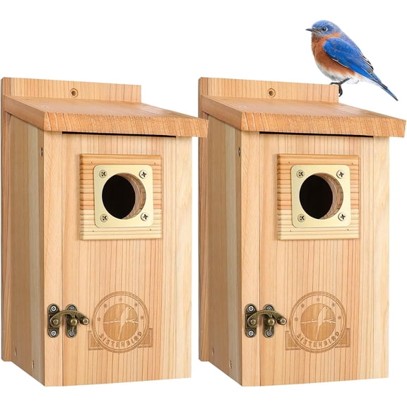 2 Pack Bird Houses for Outside Clearance with Copper Guard, Cedar Bird House Outdoor, Bluebird Finch Swallow Wren Chickadee Assembly Required