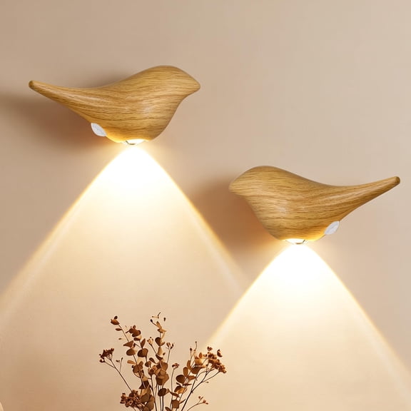 2 Pack Bird Motion Sensor Night Light Rechargeable Magnetic Wireless Wall Sconce 3 Color Temperatures Dimmable Cordless No Drill Night Lamp for Hallway Stair Bathroom Bedroom