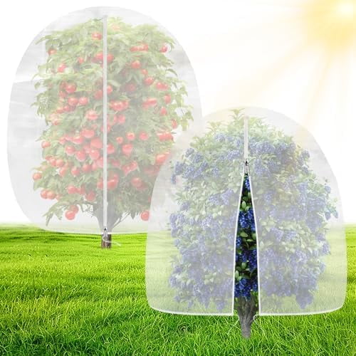 2 Pack Bird Netting for Garden, 8 x 8 FT Blueberry Bush Netting Cover with Zipper, Drawstring Reusable Mesh Plant Protector for Shrubs Bush Fruit Tree Potted