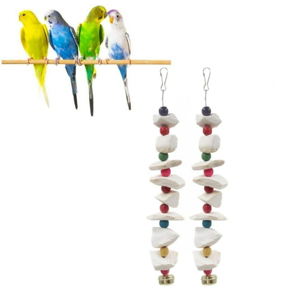 2 Pack Bird Toys with Cuttlebone, 12inch Parakeet Toys, Bird Beak Grinding Stone, Cage Accessories for Parakeets, Cuttlefish Bone for Budgies, Cockatiels, Lovebirds, Green Cheeks