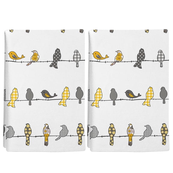 2 Pack Birds on the Wire Yellow Grey Orange Kitchen Towels Decorative Dish Towel Sets Absorbent Quick Dry Hand Cloths Tea Towels for Cooking Baking Farmhouse Gifts 18x28in