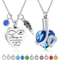 2 Pack Birthstone Cremation Jewelry Heart Urn Necklace for Ashes for Women Men Human Angel Wing Urn Memorial Necklace